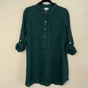 J Jill Love Linen XL Petite Linen Green Tab Sleeve Tunic Lagenlook Quiet Luxury